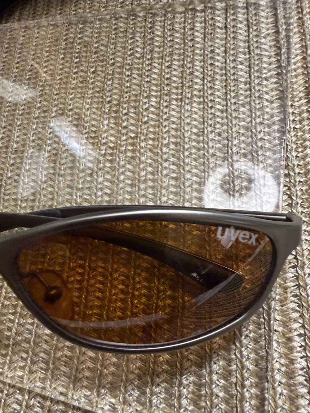 Uvex Wraparound Sport Sunglasses Brown Amber Lenses Matte Gray Lightweight